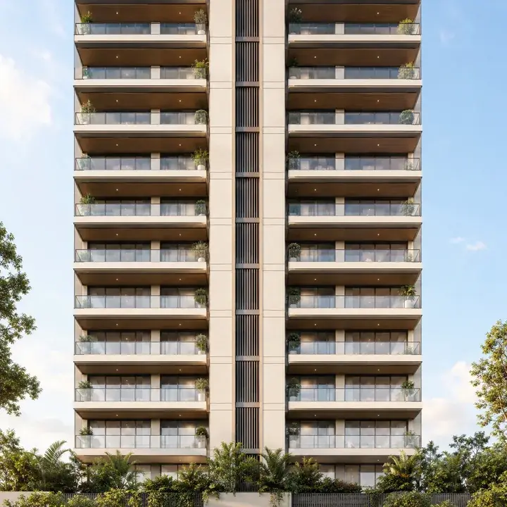 Signature Regal residential tower facade with wide balconies and central core